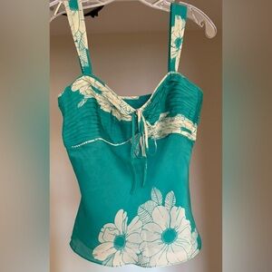 Ann Taylor Turquoise and Cream Floral Camisole